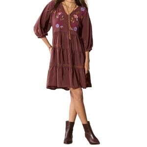 Johnny Was Toni Tiered Silk Embroidered Dress NWT